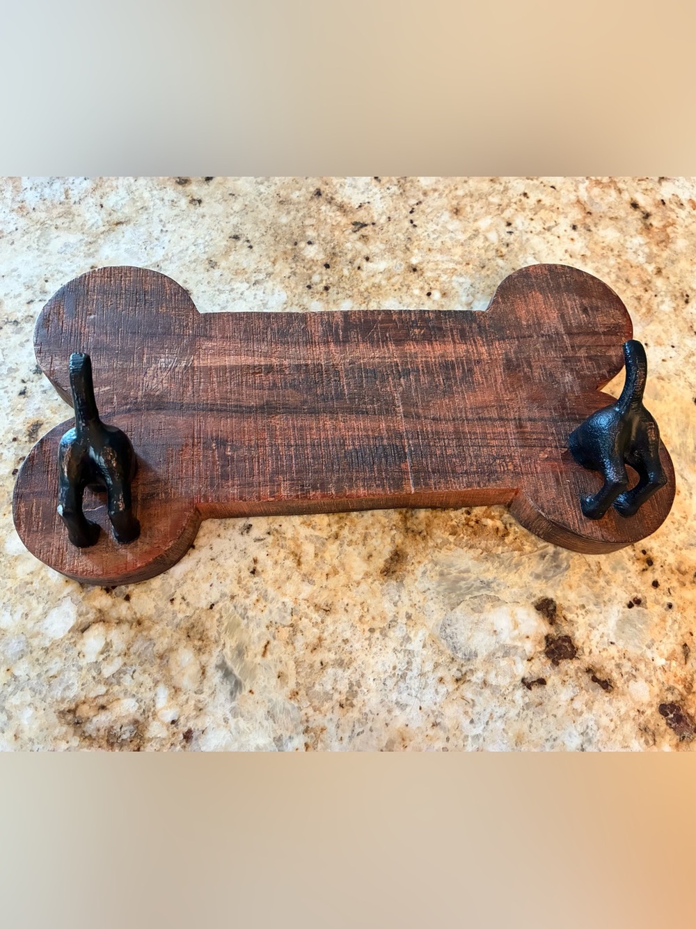 Rustic Wooden Dog bone coat rack leash holder  - Brown
